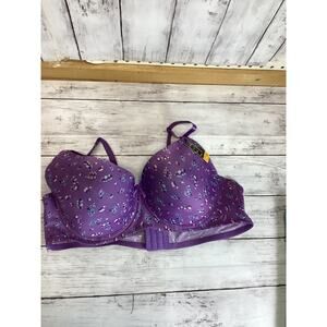 Lukasi Women Push Up Bra 44DD Purple Floral Underwire Padded Adjustable Strap